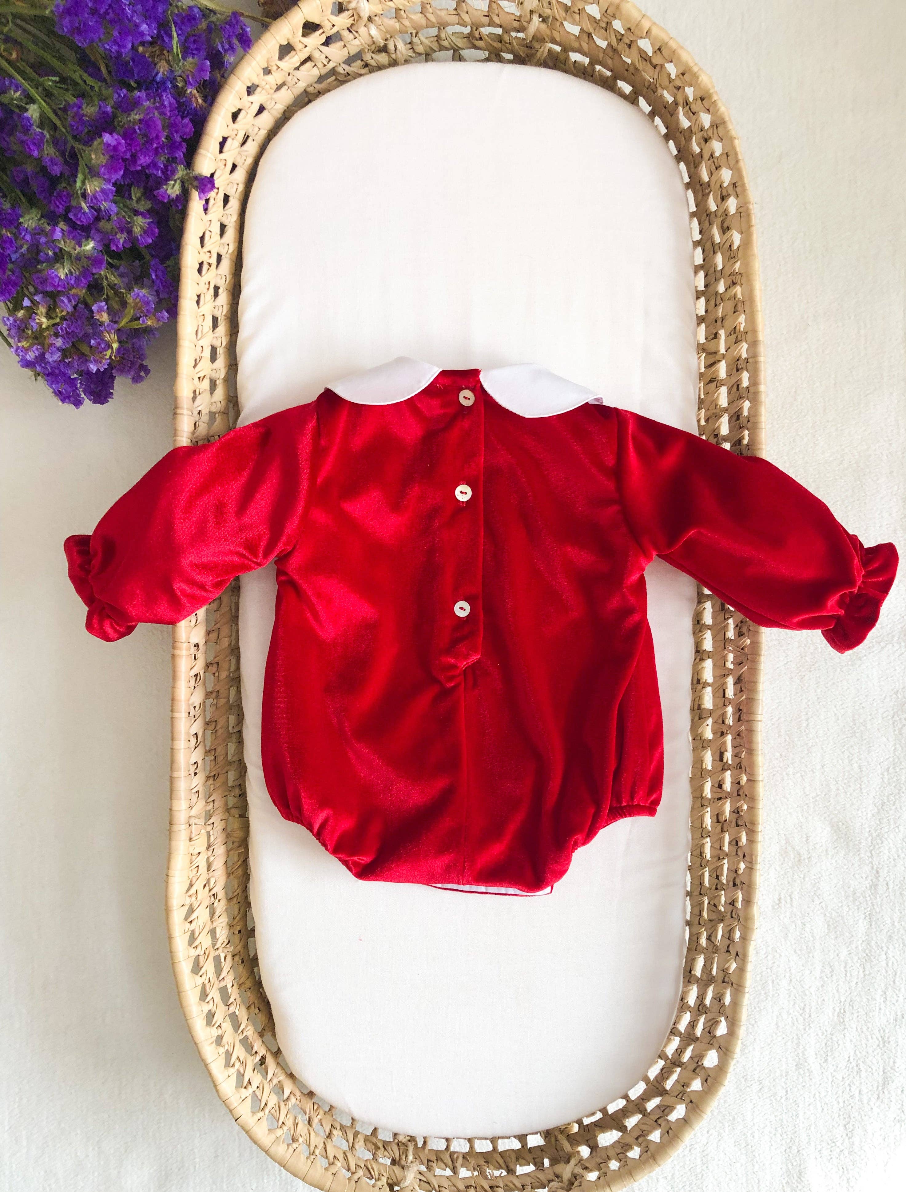 Maria Jasmim Baby & Child - Wholesale Bodysuit (Non-Footed) - Baby - Cute Red Velvet Peter Pan Collar2