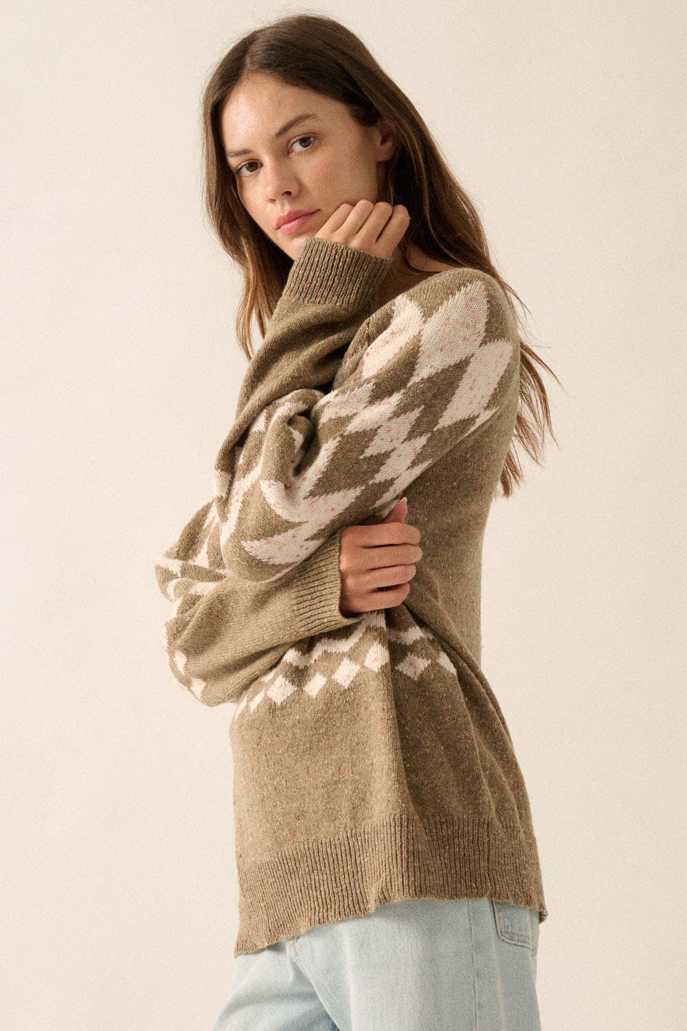 Promesa USA – wholesale Pullovertröja - Dam – Argyle Confetti Stickad Raglantröja med lös passform12