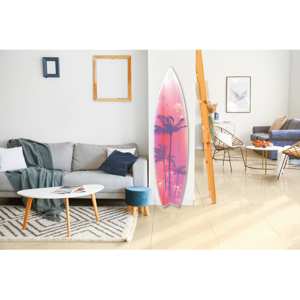 Jarmz Designs – Engroshandel 3D-vægkunst – SURFBRÆT VÆGDEKORATION PALMETRÆ KUNST (LILLA)2