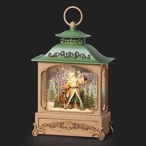 Lighted Swirl Green Roof Lantern with Santa & Deer for wholesale by Roman