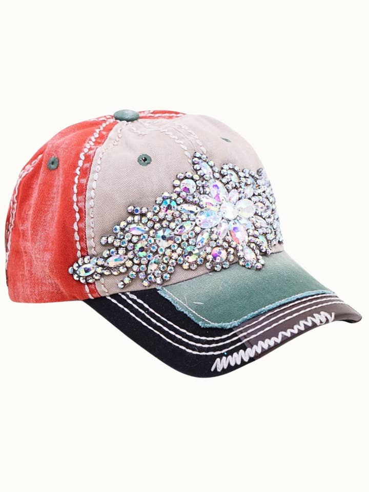 Abstract Bejeweled Bling Glitz Multicolored Cap, Adjustable for wholesale by Olive & Pique