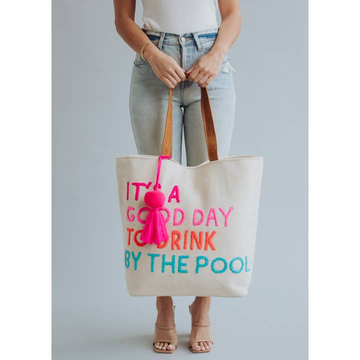 Panache Apparel Co. - Wholesale Tote Bag - Women's - Cream Drink By The Pool Tote