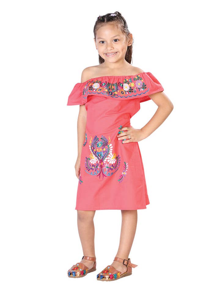 Artisanal Embroidered Dress Coral for wholesale by Conejo Western Wear