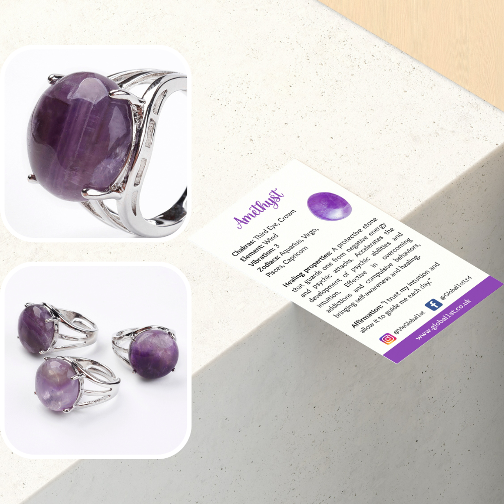 VIE - Vendita all'ingrosso Anelli cocktail/statement - Anello regolabile placcato argento con grande pietra circolare68