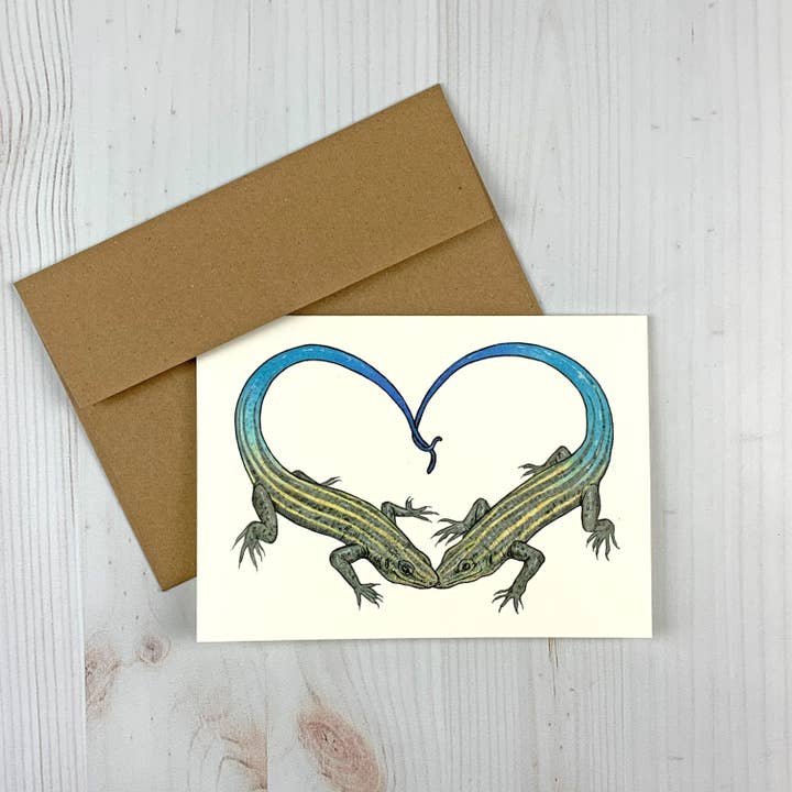 Skink Heart 5x7" Notecard - nature greeting in watercolor for wholesale by Sarah Draws Things