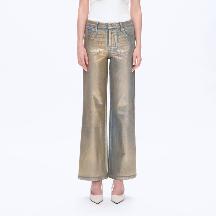 GOLDEN HIGH RISE WIDE LEG DENIM JEANS WITH FINISHED HEM BYW8180 for wholesale on Faire