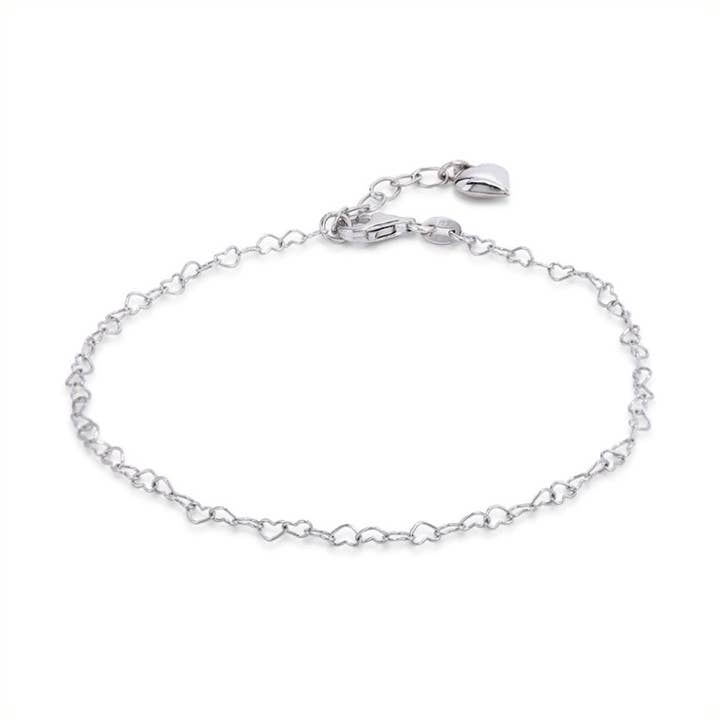 Chain-of-Hearts ankle chain in rhod. silver, adjust. length for wholesale by Vanbelle