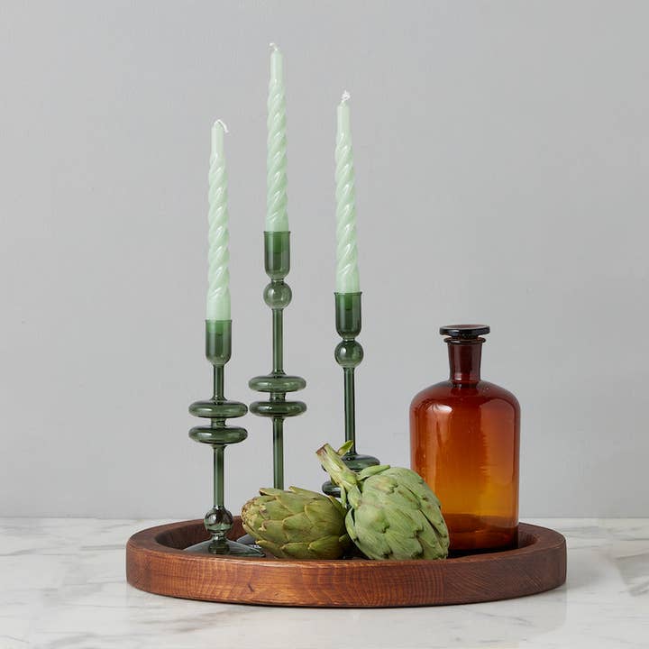 etúHOME - Wholesale Candle Holder - Emerald Green Glass Taper Candlestick Holder Pair, Medium