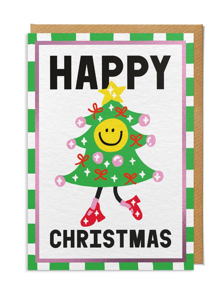 Christmas Card — "Happy Christmas" Smiling Tree for wholesale by SANDERS DE ROEPER