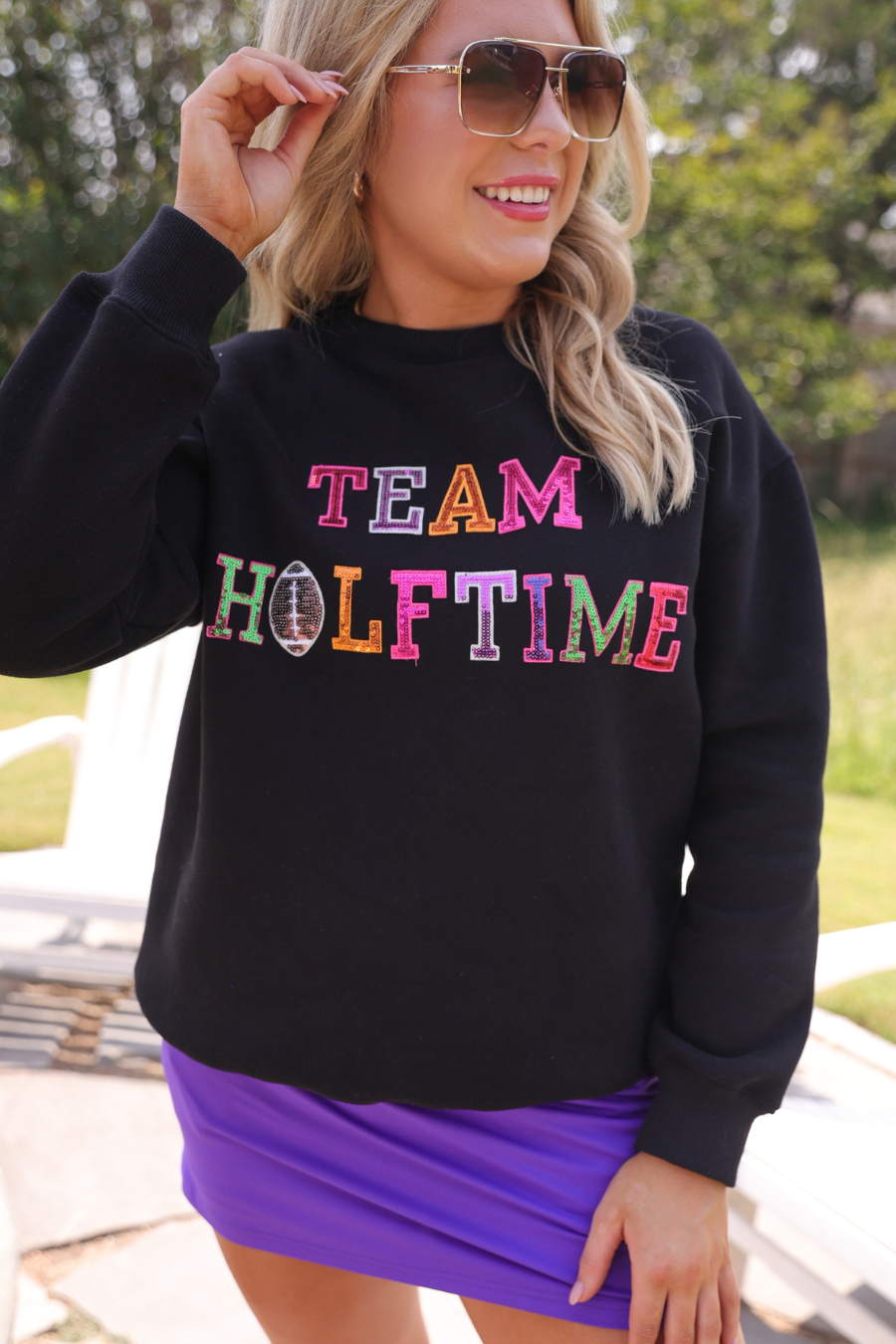 Black Team Halftime Patch Sweatshirt for wholesale on Faire10