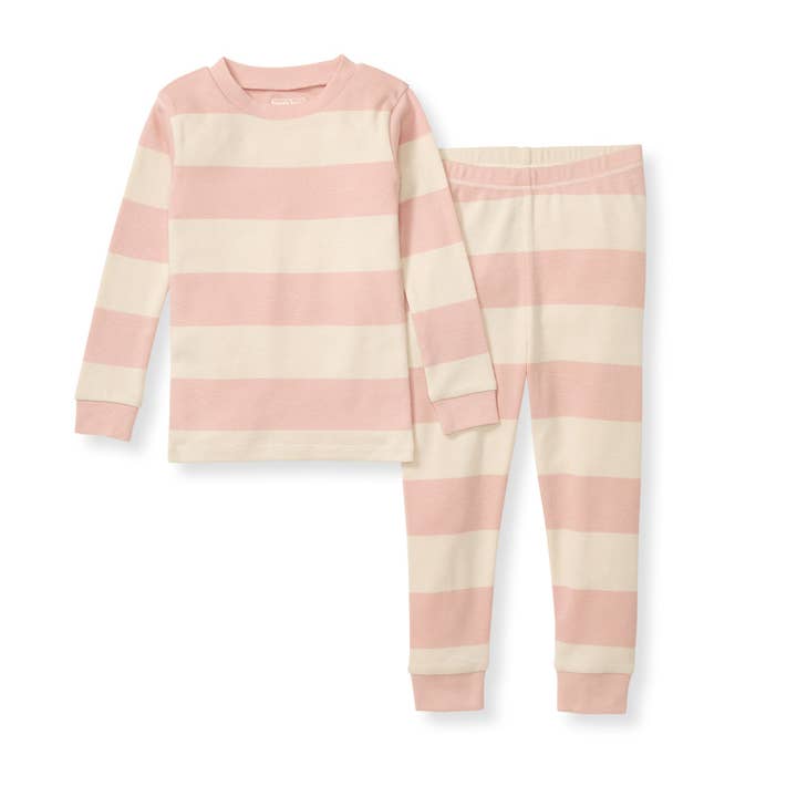Pink Sand Rugby Stripe Infant PJ Set for wholesale on Faire