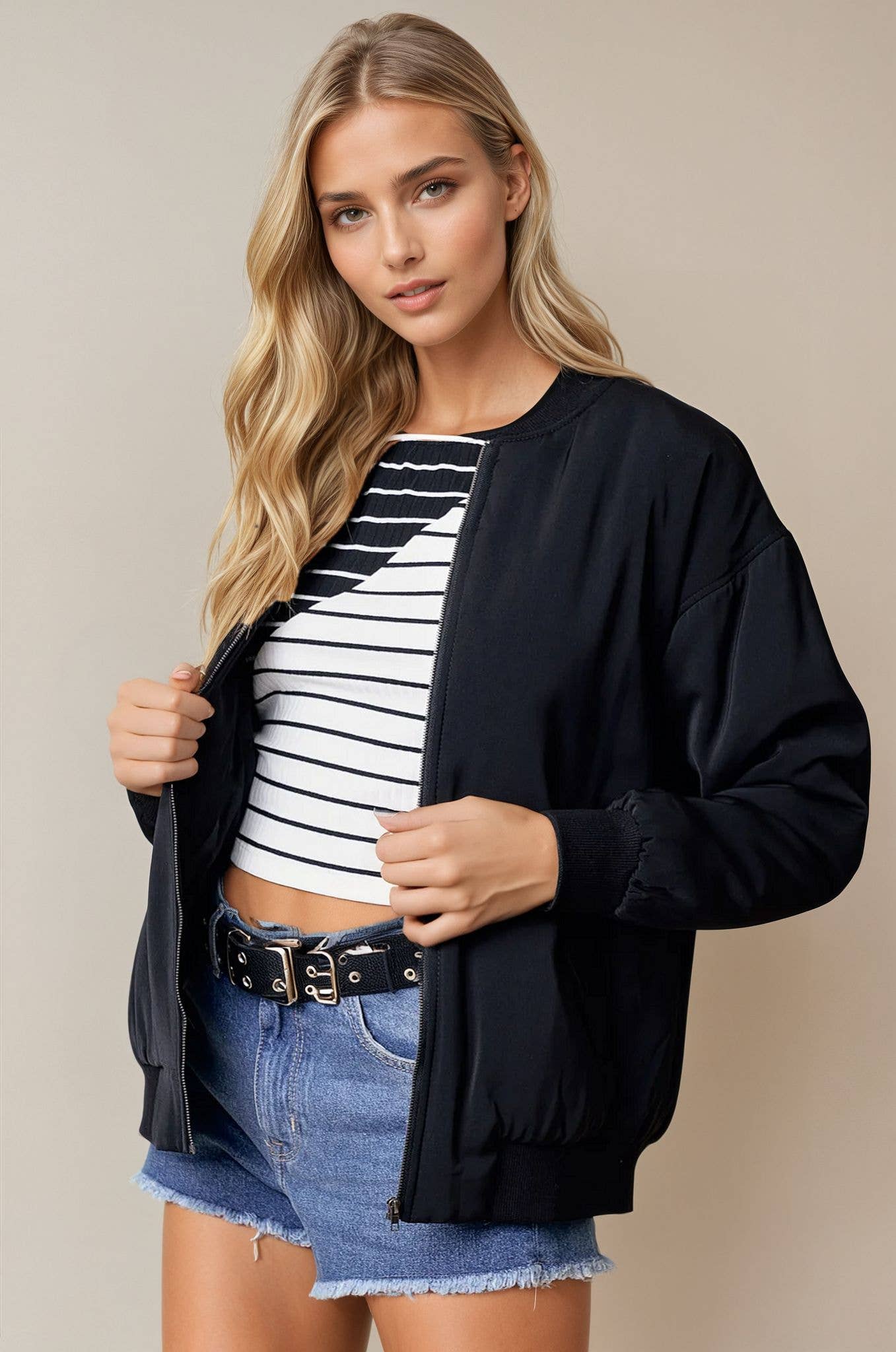 Doe and Rae - Wholesale Bomber Jacket - Women's - Drop Shoulder Bomber Jacket - 10260J-11