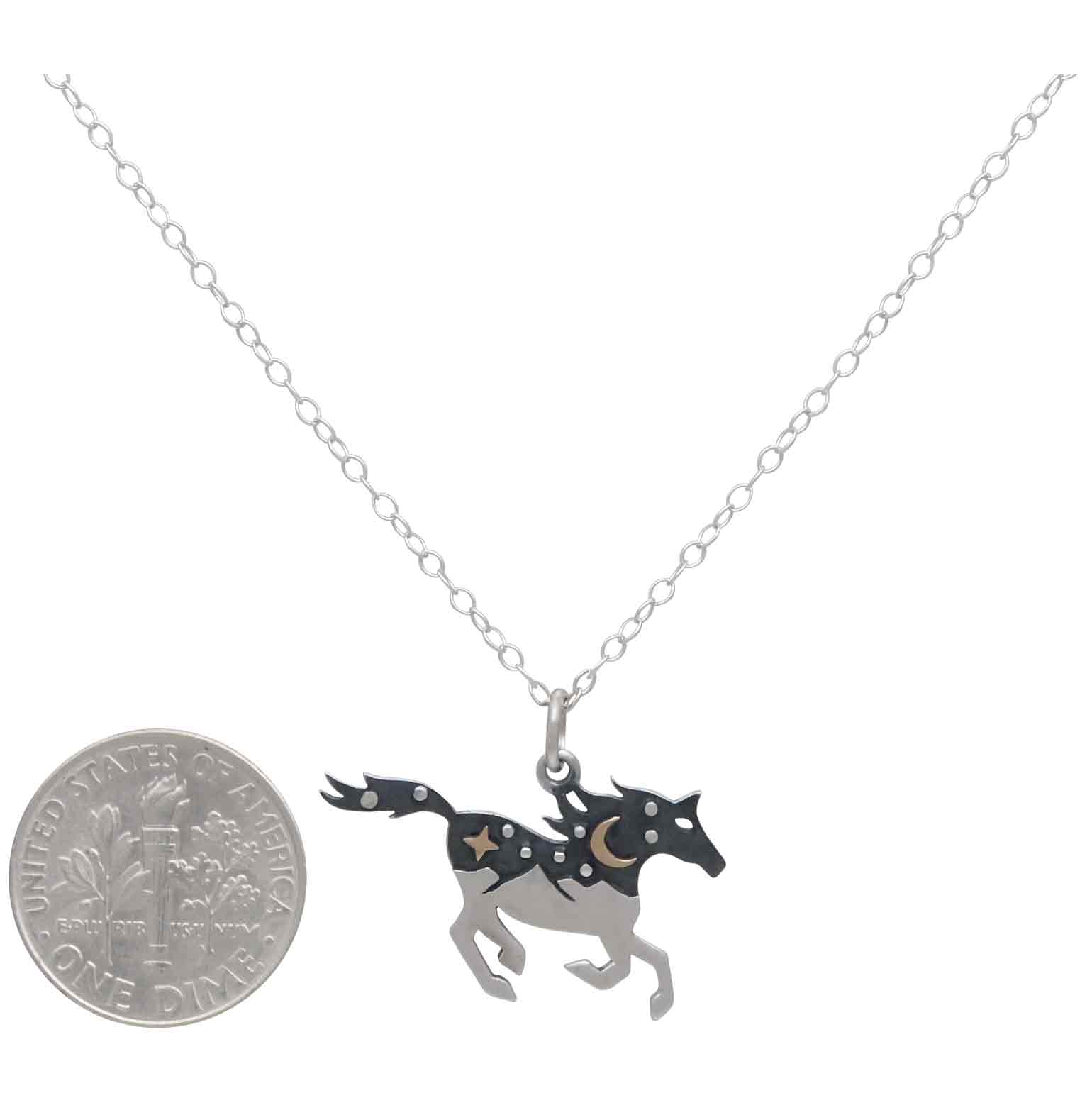 Nina Designs - Wholesale Pendant/Charm Necklace - Sterling Silver Horse Necklace with Bronze Moon3