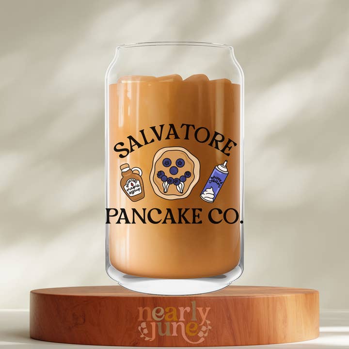 The Vampire Diaries Salvatore Pancake Co. Can Coffee Glass for wholesale by Nearly June Design Co