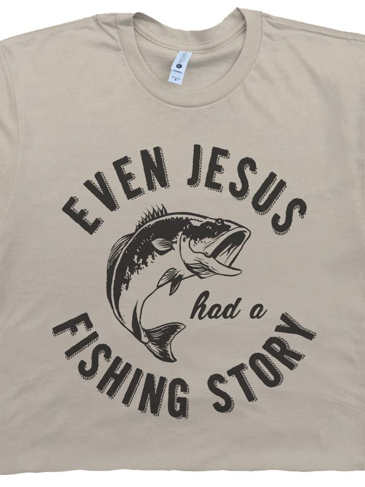Shirtmandude Co - Wholesale Screen Printed T-Shirt - Unisex - Jesus Fishing Story Shirt Cool Christian Religious Theme Tee