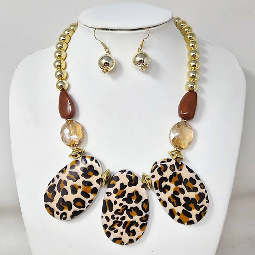 Sensibling Corp. – Großhandel Schmucksets – Halskette mit auffälligem Leopardenmuster aus Harzplatten-Gliedern2
