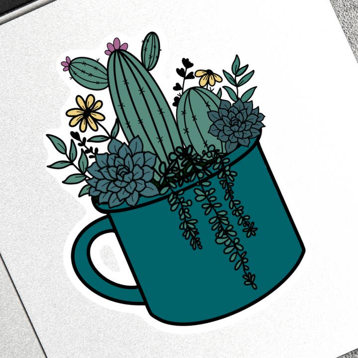 Plant Lover Succulent Camp Mug Vinyl Waterproof Sticker for wholesale by Little Cabins Creative Co