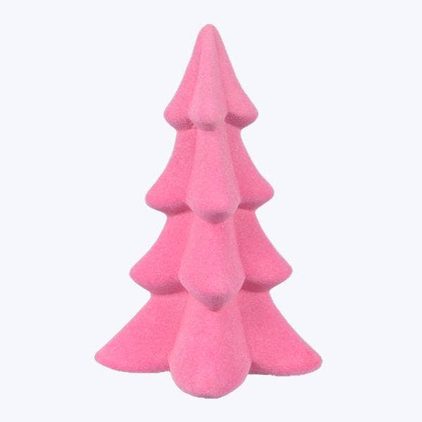 Ceramic Flocked Christmas Tree Decor Tabletop Pink Medium for wholesale by Young's