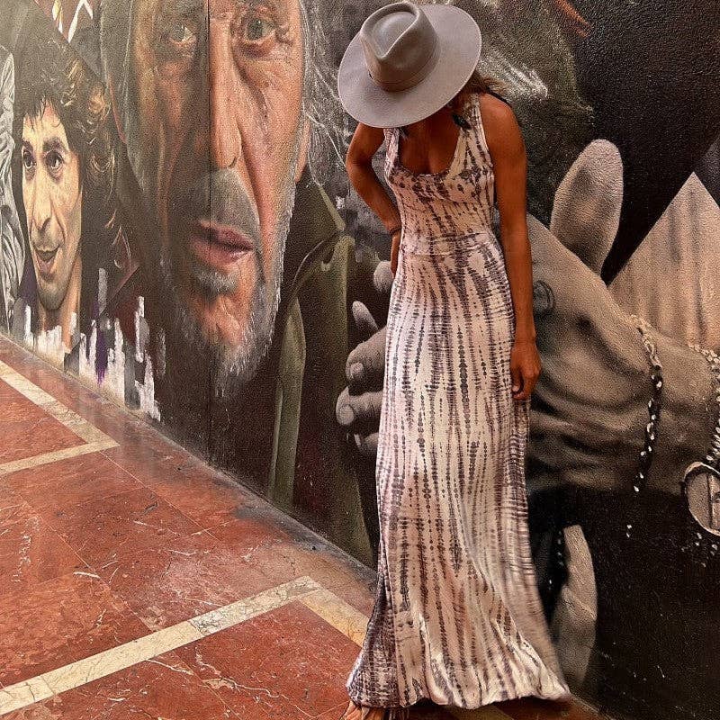 Sheer Trend - Vendita all'ingrosso Vestito - Donna - Abito lungo con stampa floreale e schiena scoperta con allacciatura al collo6