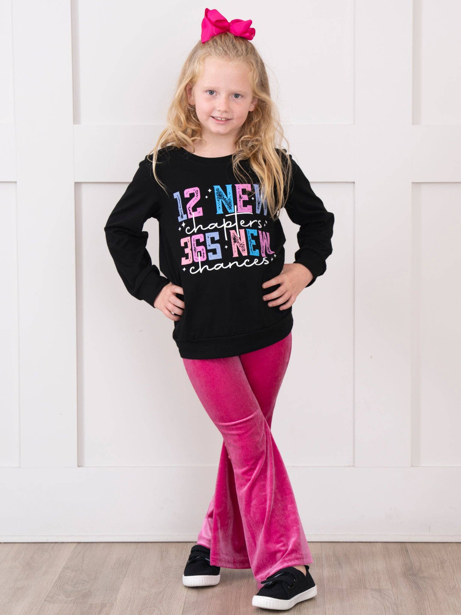 Marie Nicole Clothing - Wholesale Top & Pant Set - Kids - "12 New Chapters, 365 New Chances" Velvet Bell Bottom Outfit4