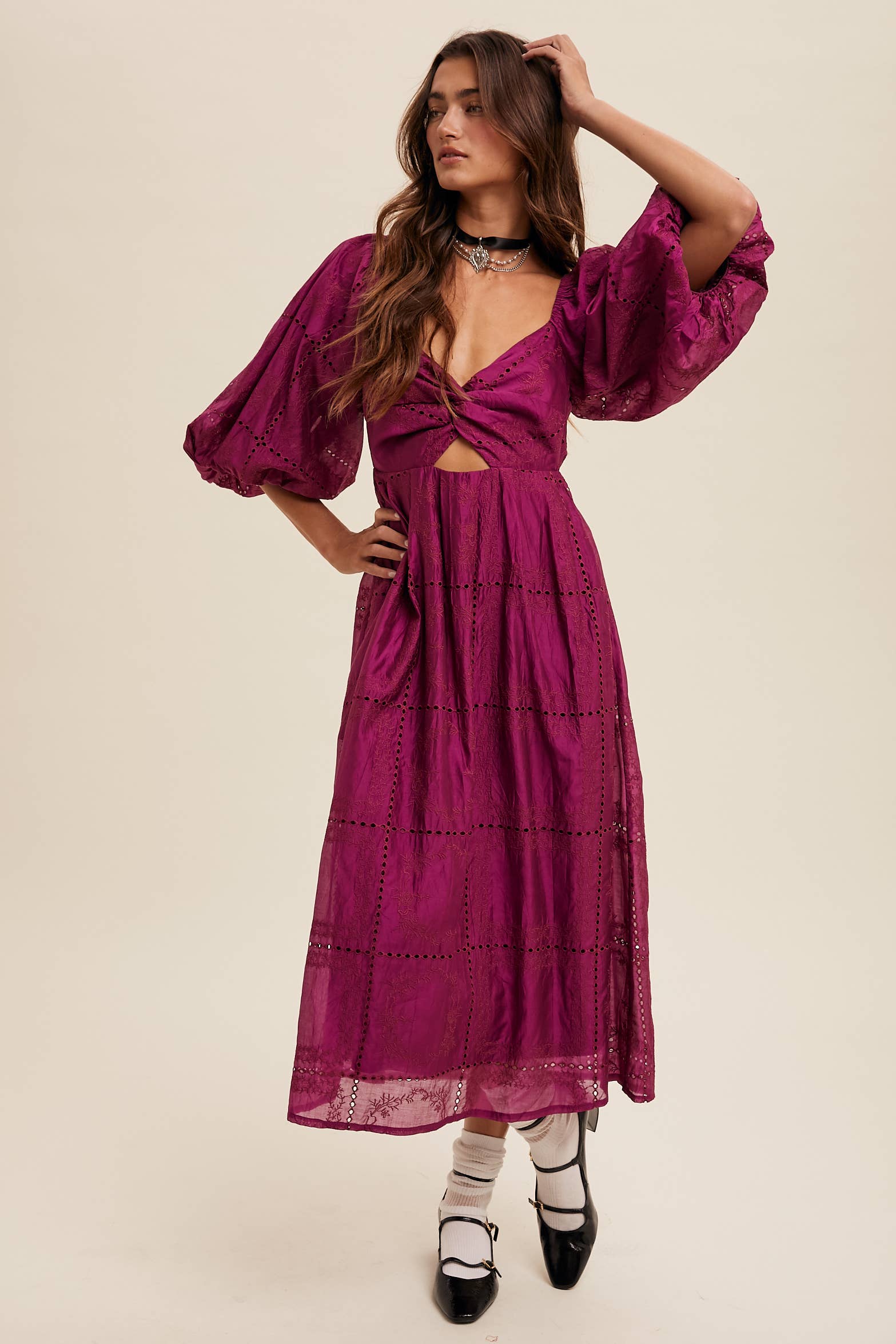 Listicle - Vendita all'ingrosso Vestito - Donna - Abito Midi Ricamato LD143713