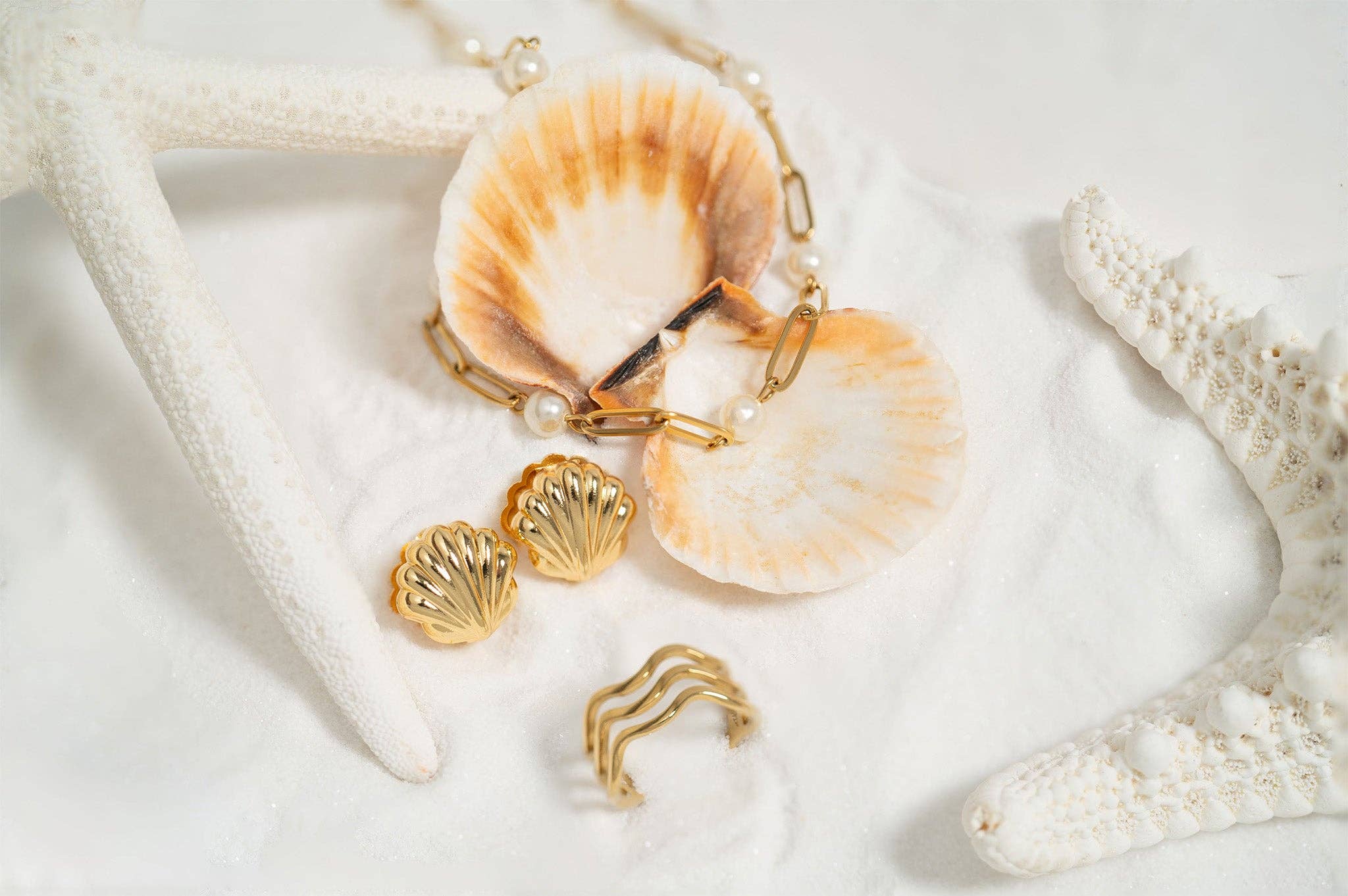 WJW - Wholesale Link & Chain Necklace - 18K Gold PVD Steel Station Pearl Paperclip Chain Necklace6