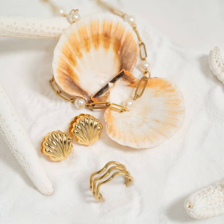 WJW - Venta al por mayor Collares de cadenas y eslabones - Collar de cadena tipo clip de papel con perlas y acero con recubrimiento PVD de oro 18K6