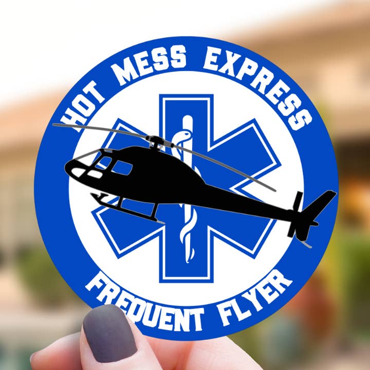 Hot Mess Express Helicopter Medical Sticker for wholesale by Saguaro Sunset Studio