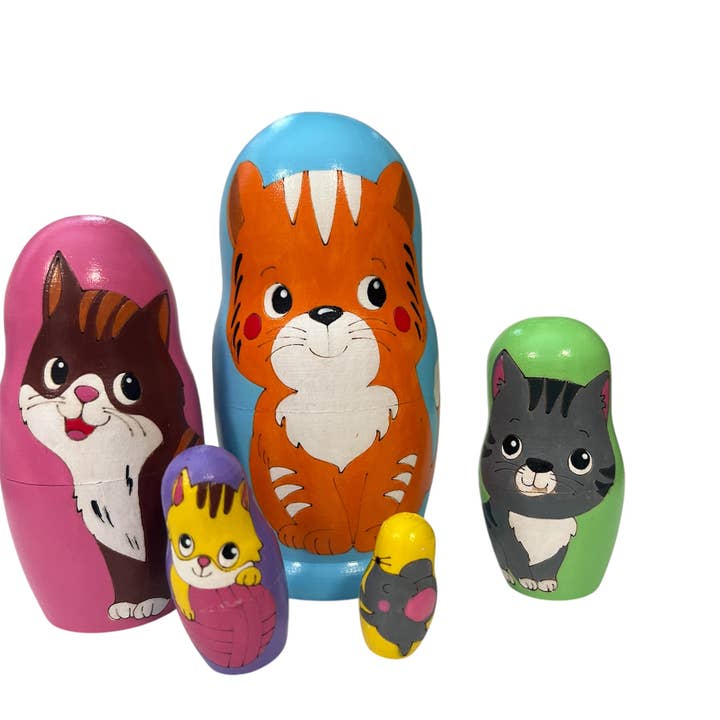 Set di bambole matrioska GATTI GATTINI, 5 pezzi/4,4" BAMBINI per la vendita all'ingrosso da parte di GSZ corporation DBA Gabriella's Gifts