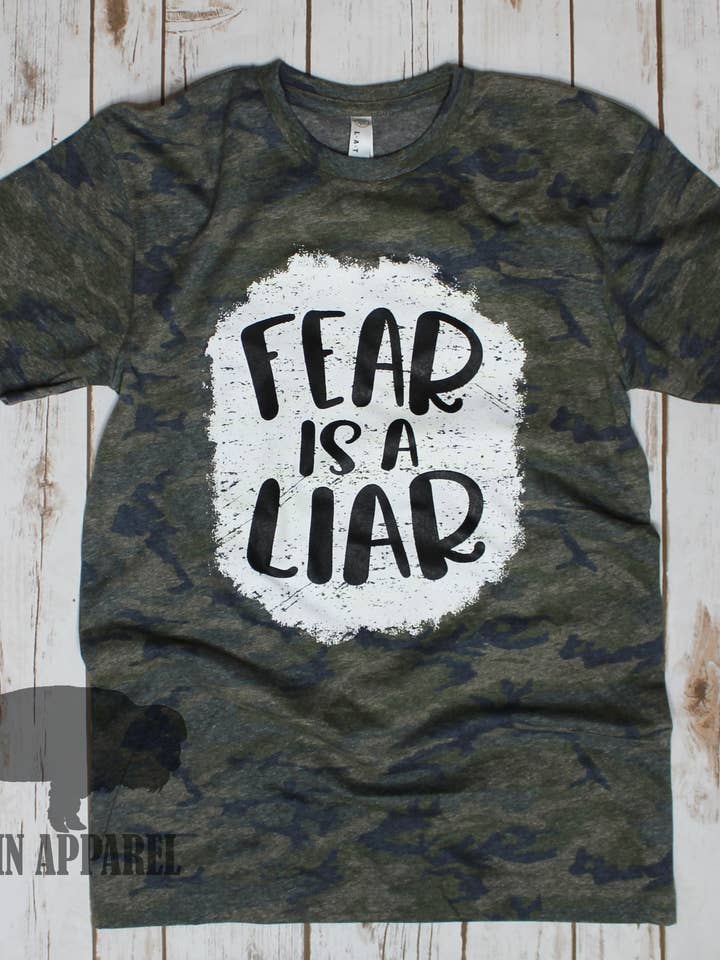 Camo Fear Is A Liar Crew Neck Tee for wholesale by Plain Apparel Tees