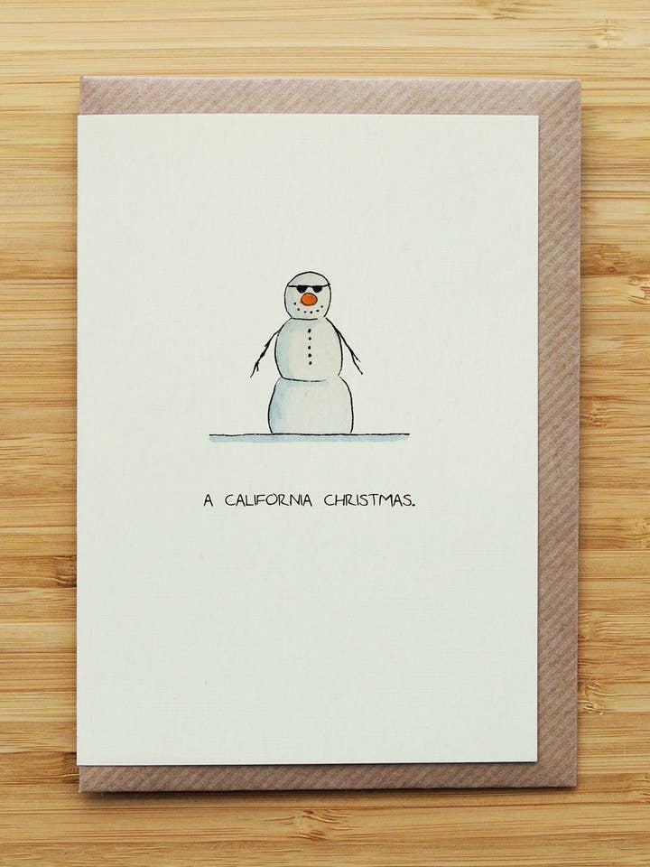 Californisk Snemand Julekort - Sødt - Genbrugskort for engroshandel hos RossJDesigns