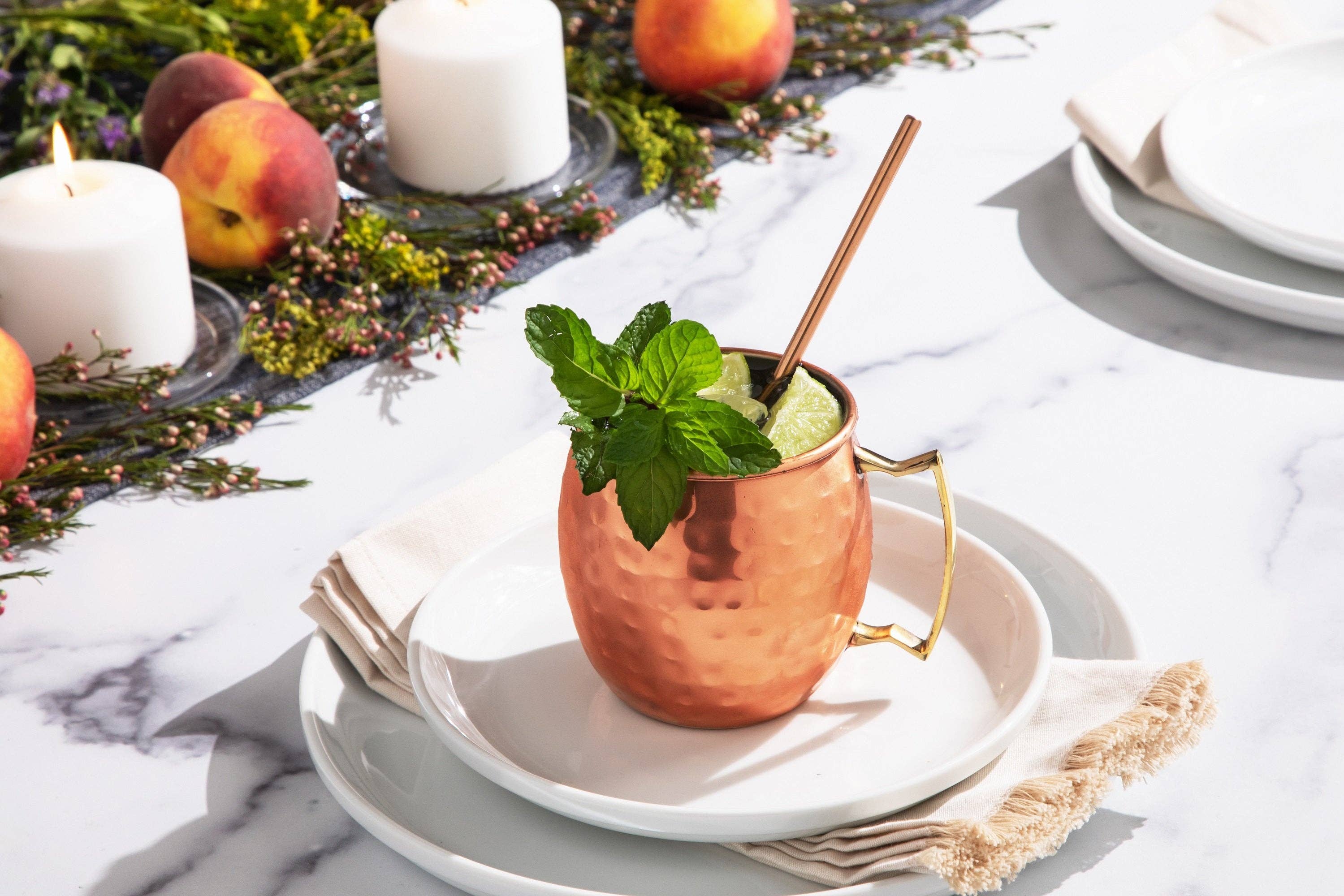 Sol Living - Wholesale Cocktail/Liquor Glass - Moscow Mule Mugs - 4 Pack - Siver/Copper (4 Cups + 4 Straws)4