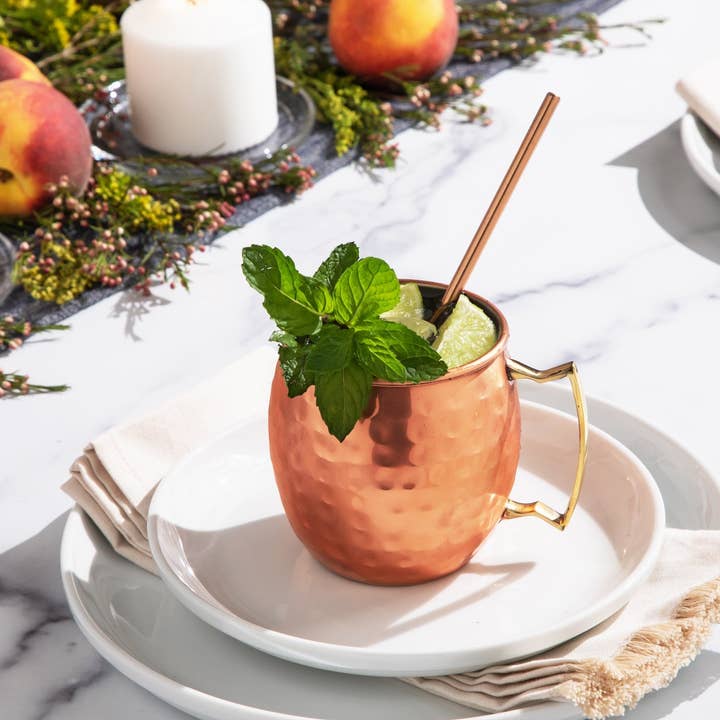 Sol Living - Wholesale Cocktail/Liquor Glass - Moscow Mule Mugs - 4 Pack - Siver/Copper (4 Cups + 4 Straws)4