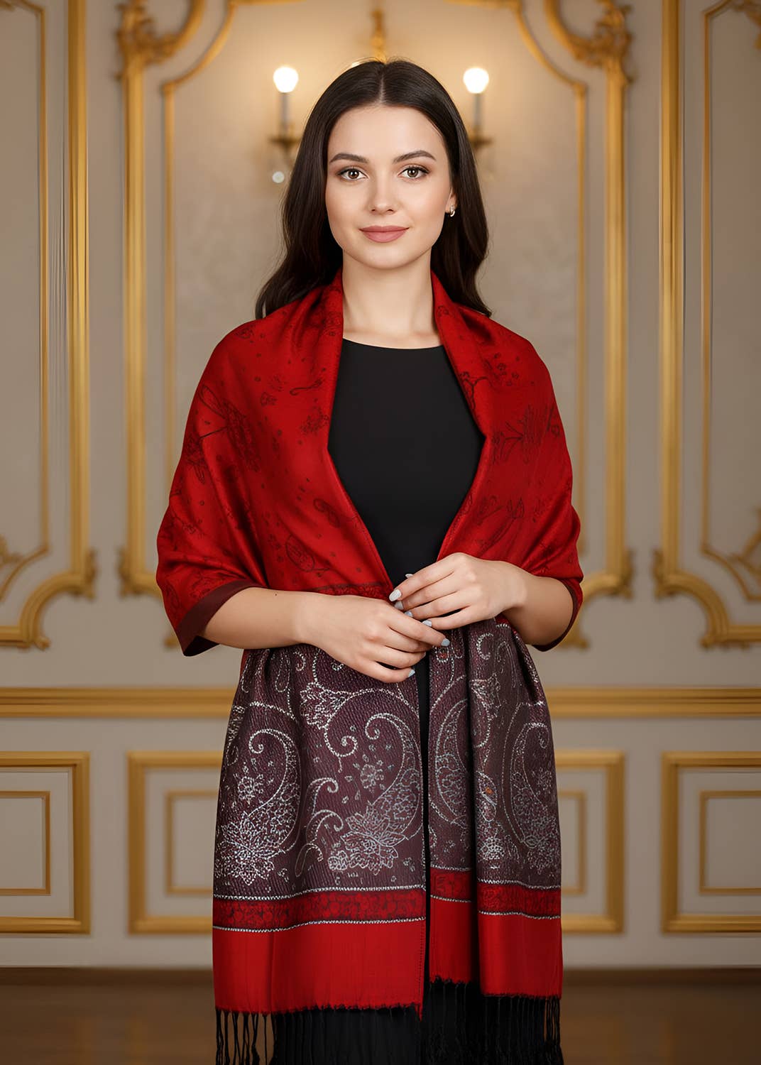 SERENITA - Wholesale Scarf - Women's - Lurex Section Metallic Paisley Pashmina Shawl Wrap Scarf19