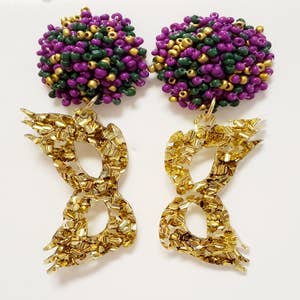 Purple Mardi Gras Mask Chenille Gold Glitter Iron On Patch