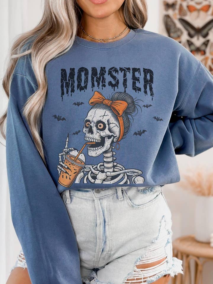 Momster Dead Tired Halloween Sweatshirt for Mom for wholesale by Monday Muse