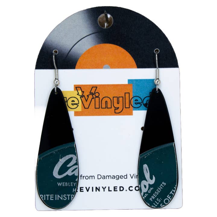 Upcycled Vinyl Record Earrings - Medium Dangle - Long Tear for wholesale by reVinyled