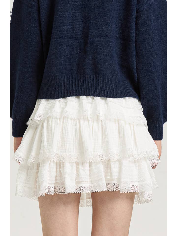 ROSIE POSIE – Saia - Mulher por atacado – RP2658 - Mini Saia Branca com Camadas, Renda e Folhos7