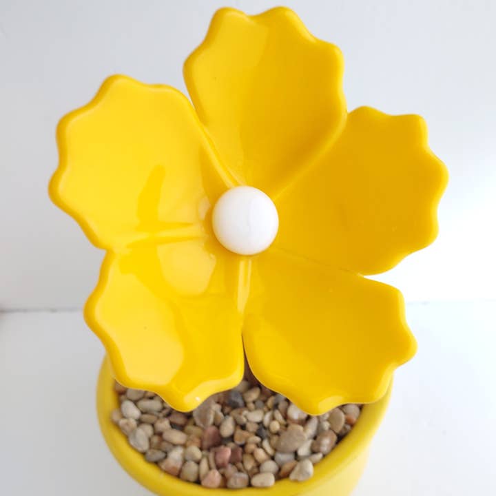 Fused Glass Yellow Hibiscus Flower Plant Stake Wholesale for wholesale by Mellyn's