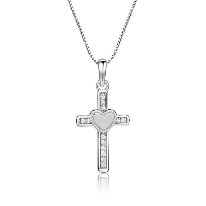 Cherished Moments – Großhandel Halskette – Kinder – Sterling Silber Mädchen Kreuz Herz Halskette zur Kommunion