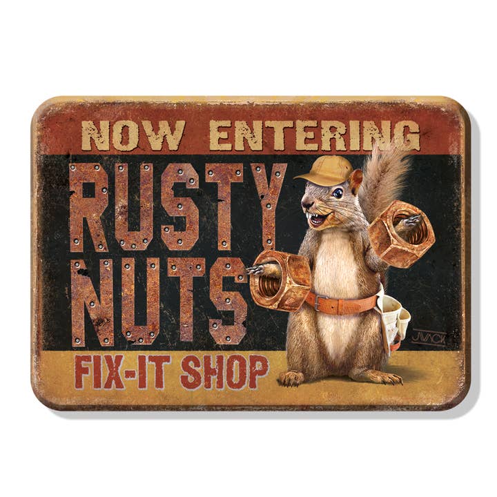 Desperate Enterprises - Wholesale Magnet - Magnet: Rusty Nuts Garage Metal wrapped with printed media