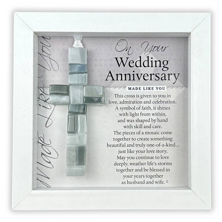 Wedding Anniversary Gift Framed Mosaic Glass Cross 4491-FR for wholesale by The Grandparent Gift Co. Inc.