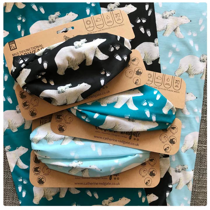 Polar Bear Multi-Functional Head & Neckwear - scarf tube for wholesale by Catherine Redgate: Illustrator