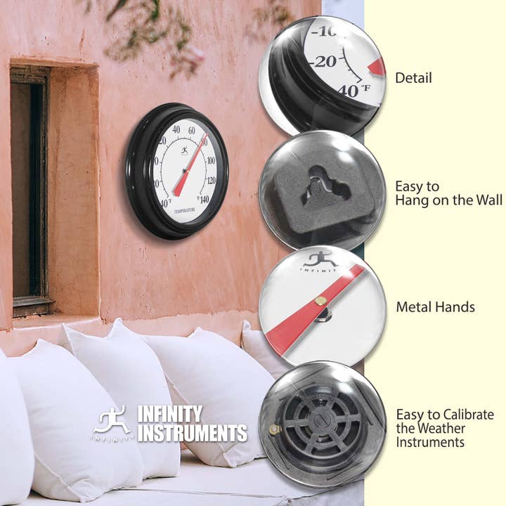 Infinity Instruments - Wholesale Thermometer - Essential Black Indoor/Outdoor Wall Thermometer 12 Inch