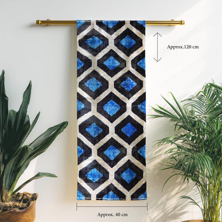 Tela de Ikat de Terciopelo de Seda Tejida a Mano con Patrón Geométrico para venta al por mayor de Samarra Home