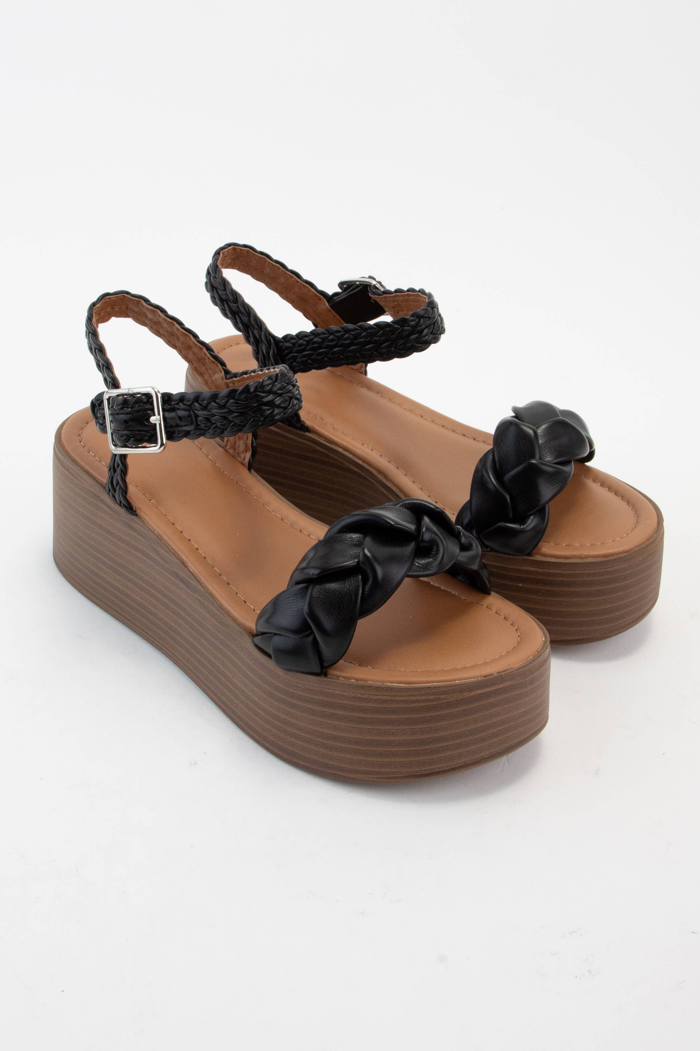 CCOCCI - Vente Chaussures compensées – femme - SANDALE À TALON COMPENSÉ À PLATEFORME ET BRIDE TRESSÉE INVOKE11