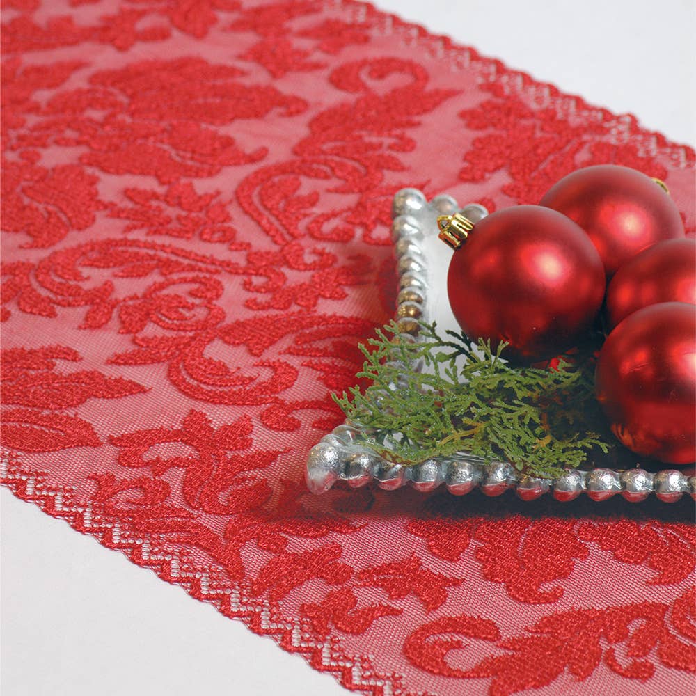 Heritage Lace - Wholesale Table Runner - Heritage Damask 14x34 Red Lace Table Runner0