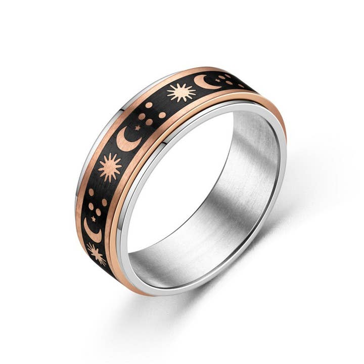 Perimade & Co. LLC - Vendita all'ingrosso Anello midi/a fascia - Moon Star Anxiety Fidget Spinner Ring in acciaio inossidabile4