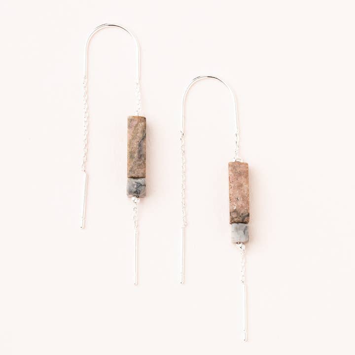 Rectangle Stone Earring - Rhodonite/Black/Silver for wholesale by Scout Curated Wears