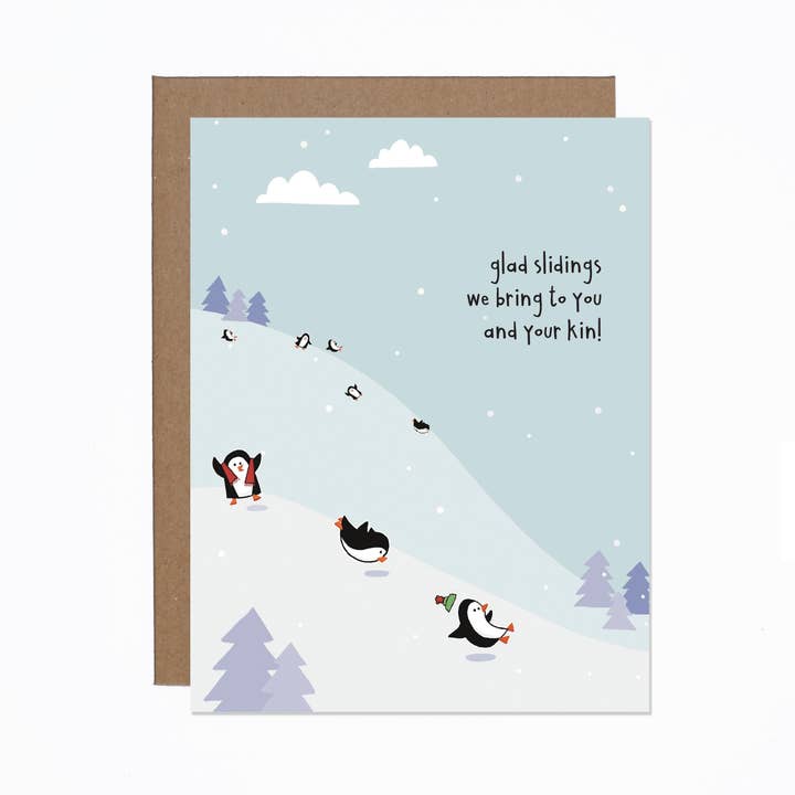 Glad Slidings Holiday card for wholesale by carolyndraws